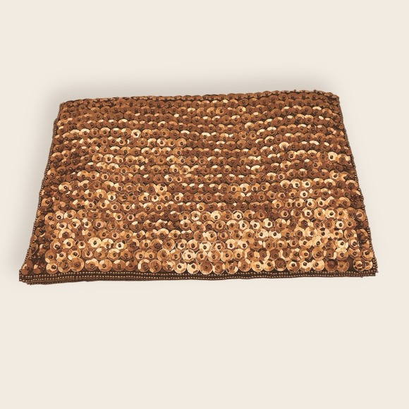 Vintage Walborg Evening Bag Sequin Purse Clutch 60s 70s Copper Brown Folding - Picture 2 of 11